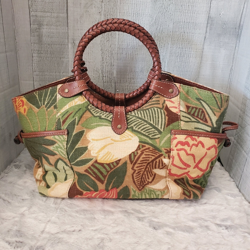 Fossil Canvas And Leather Tropical Handbag - image 5